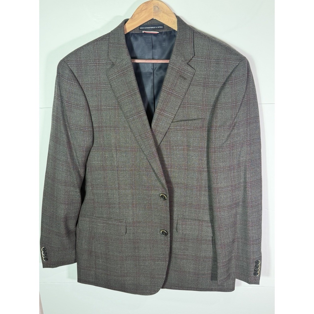 Tommy Hilfiger Sport‎ Coat Blazer Mens 42R Brown Plaid Wool Blend 2 Button